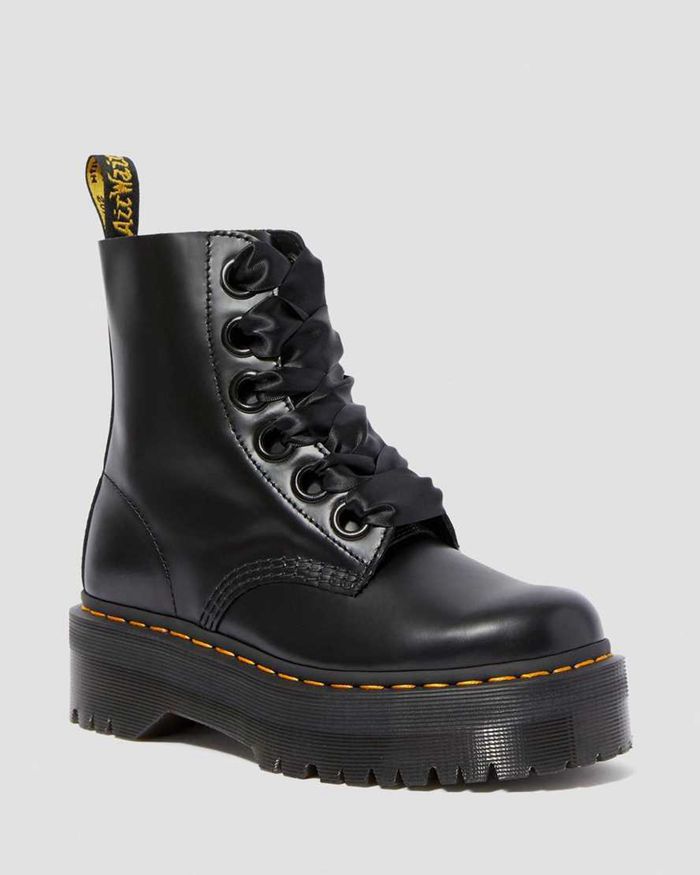 Dr Martens Womens Molly Leather Platform Ankle Boots Black - 36508OJBX